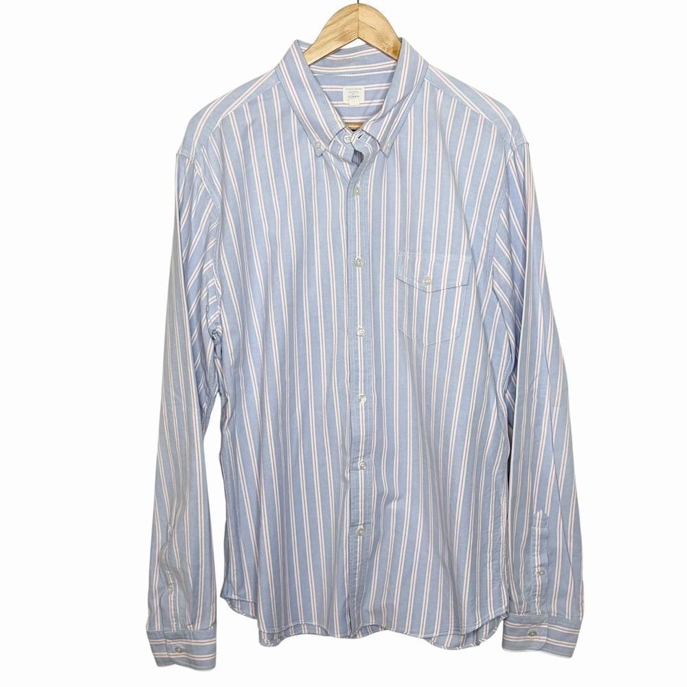 J Crew Vintage Oxford Shirt Red White Blue Striped Mens Size XL Button Down